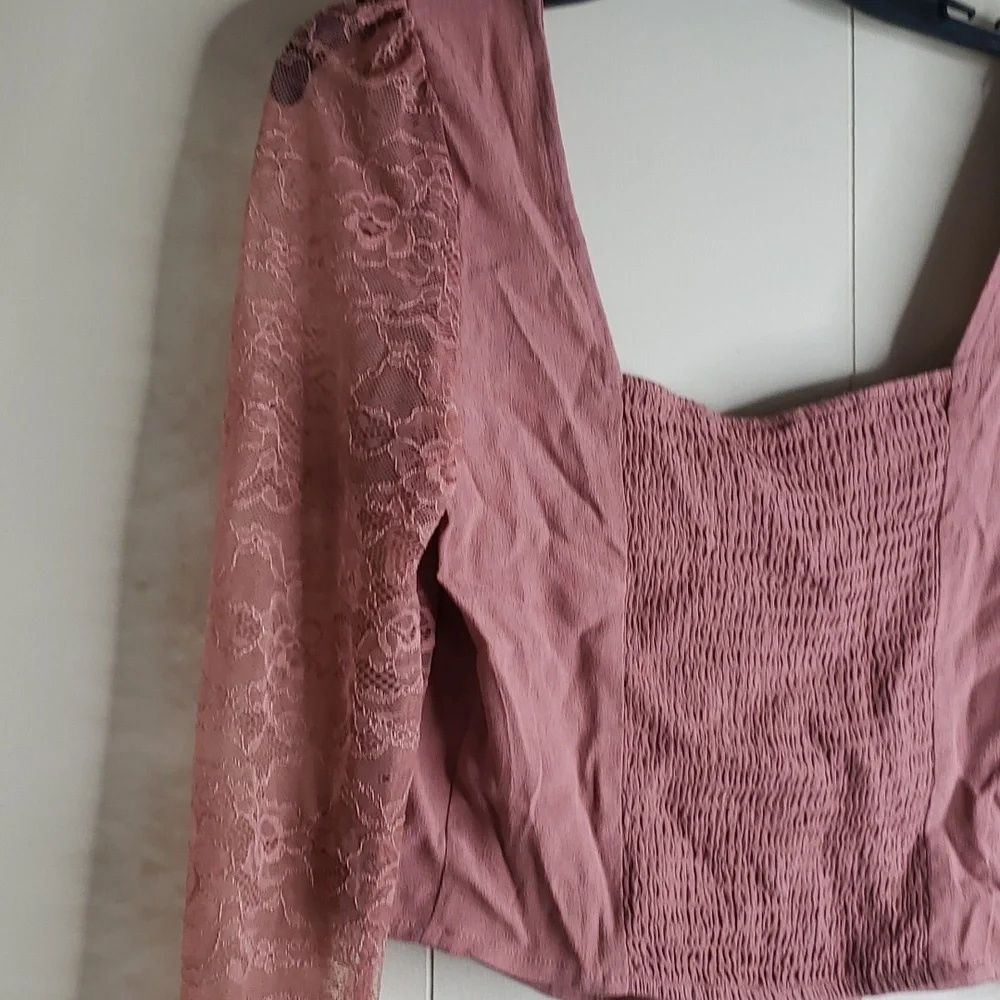 Wild Fable Women's Long Sleeve Lace Bustier Top Brown Small